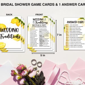 Bridal Shower Games - Lemon Theme Engagement Party Game Cards For Wedding, Bachelorette Party - Citrus Lemon Bridal Shower Decorations - Wedding Traditions - 30 Cards(A01)