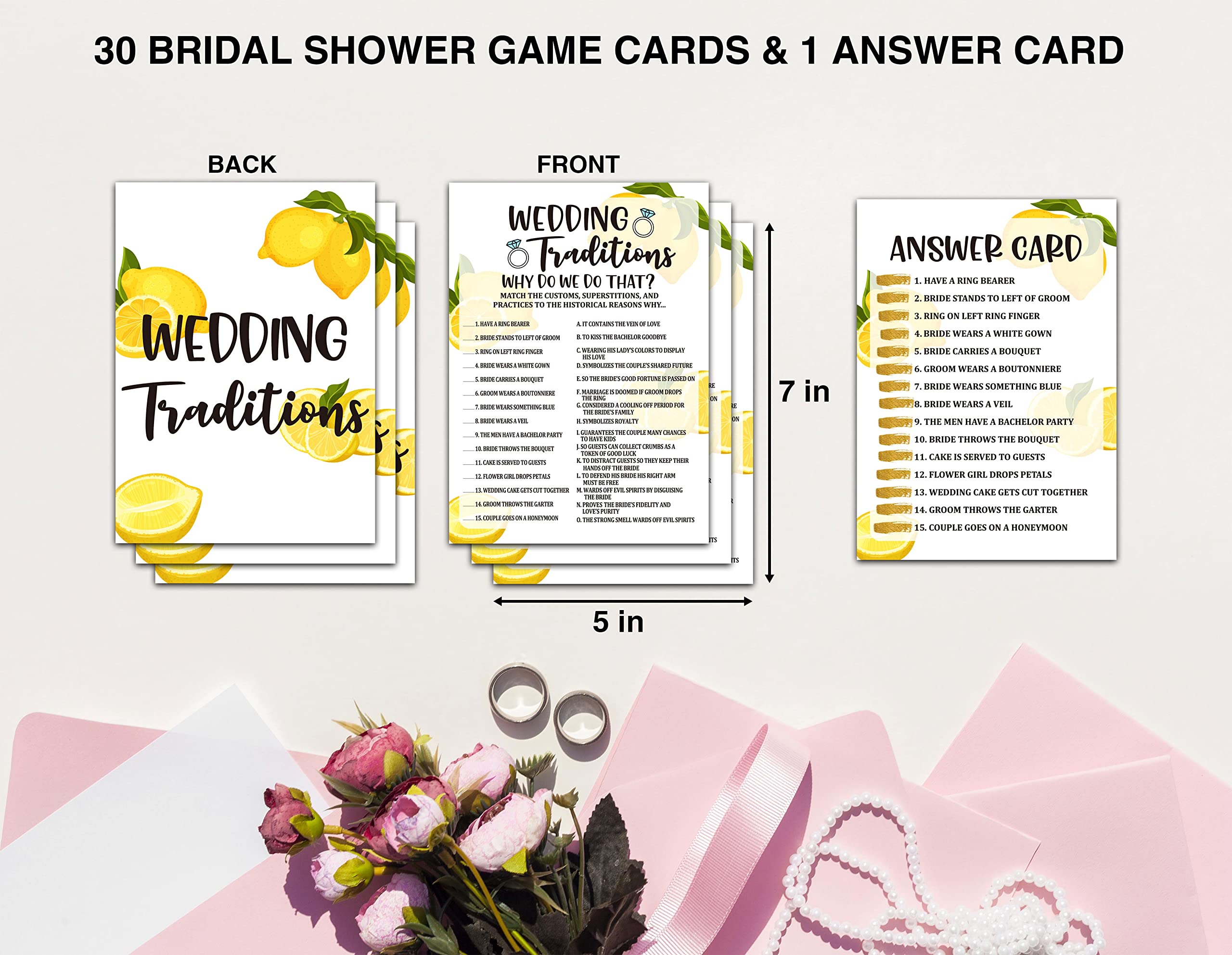 Bridal Shower Games - Lemon Theme Engagement Party Game Cards For Wedding, Bachelorette Party - Citrus Lemon Bridal Shower Decorations - Wedding Traditions - 30 Cards(A01)