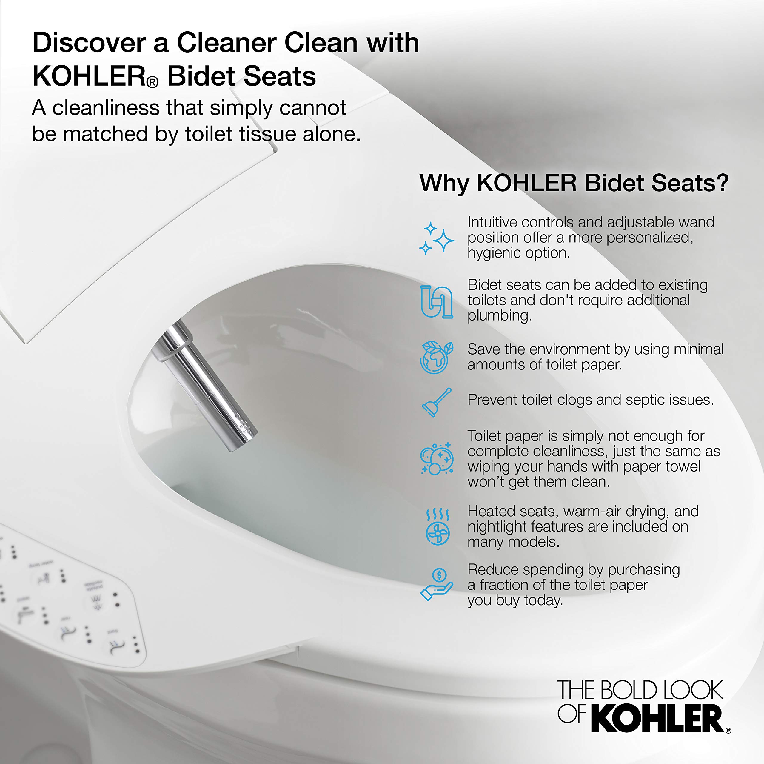 Kohler 32330-0 Purewash Bidet Toilet Seat, Elongated, White