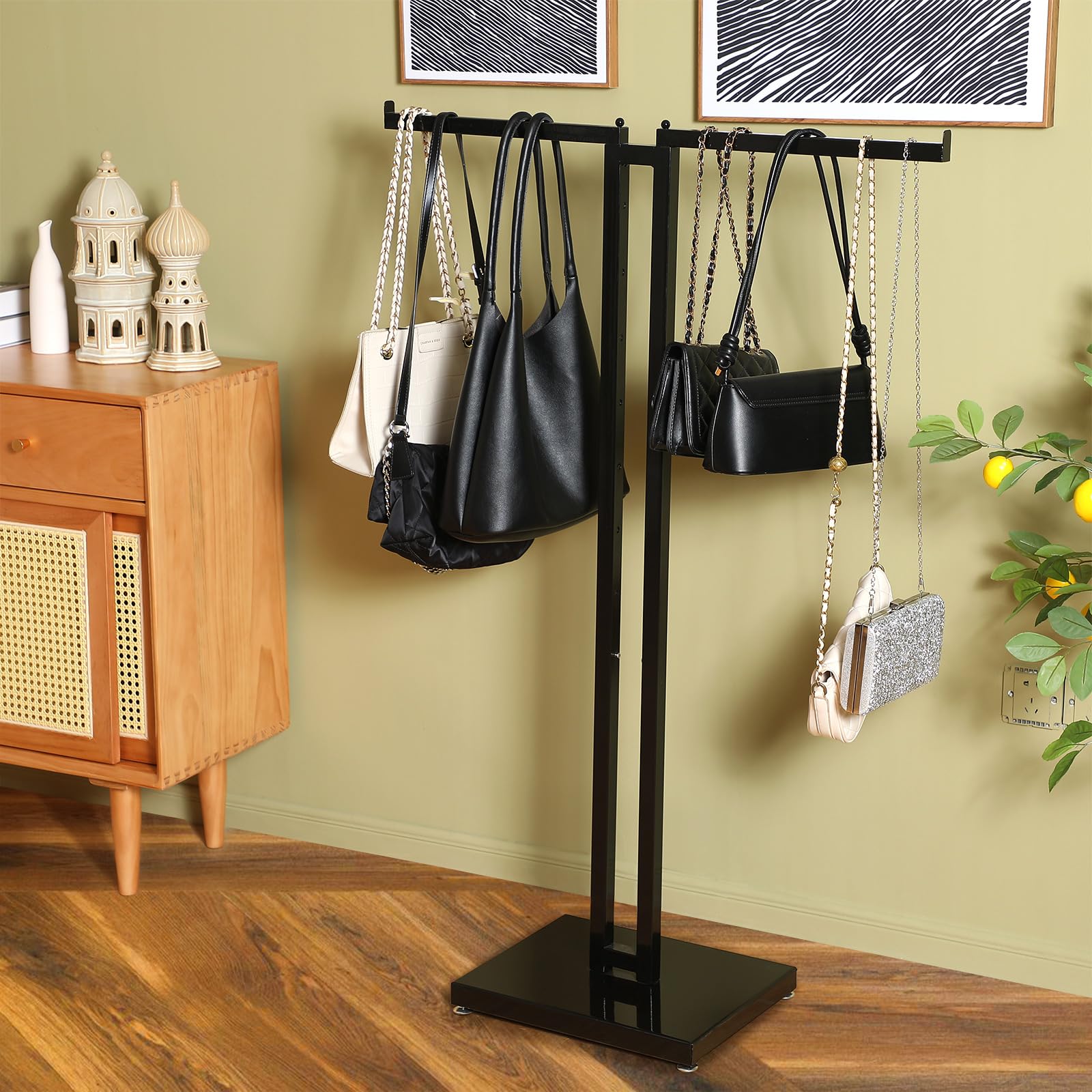 Weysat 2 Way Clothing Rack with 16" Straight Arms Adjustable From 48" to 72" Heavy Duty Clothing Display Stand for Boutique Shops Large Retail Stores and Home Storage, Rectangular Tubing (Black)