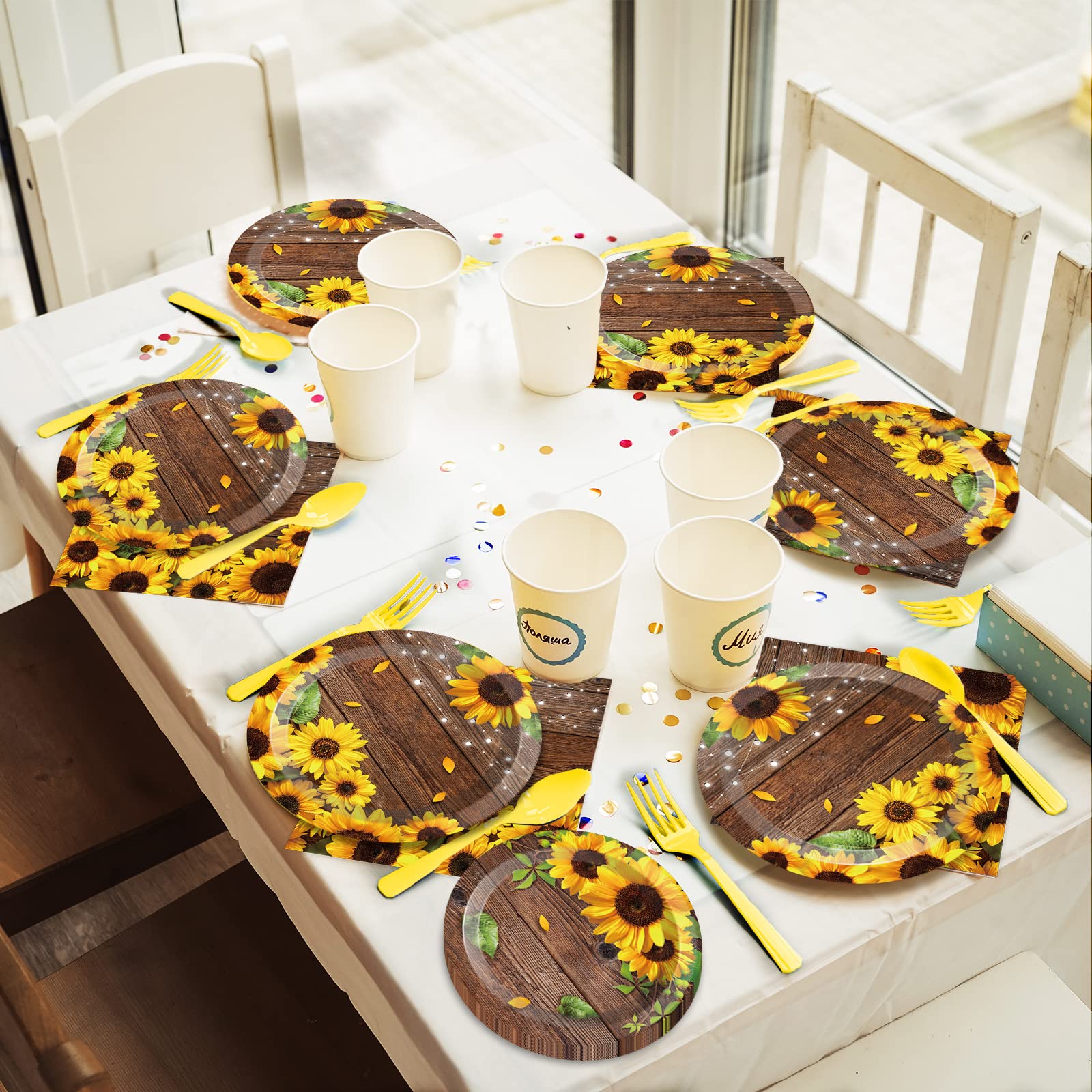 50 Guests Sunflower Bridal Birthday Party Supplies Set Summer Sunflower Plates Napkins Party Supplies Sunflower Decoration Sunflower Bridal Party Tableware for Men Women Boy Girl Sunflower 200 PCS