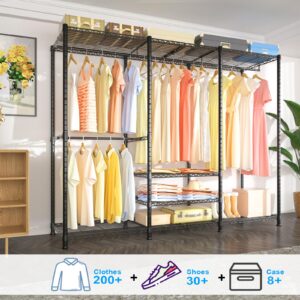 Ulif E5 Garment Rack, 4 Tiers Freestanding Heavy-Duty Closet Organizer and Storage System, Max Load 780LBS, 67.9" W x 14.5" D x 77.1" H, Black