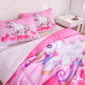 PHANTASIM Unicorn Comforter Set Full All-Season Pink Rainbow Unicorn Bedding Full for Girls 3 Pieces Soft Brushed Microfiber Kids Bedding Set for Girls Boys with 2 Pillowcase