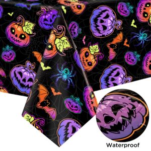 joycloth 3 Pack Halloween Tablecloths, 54 x 108 Inch Disposable Plastic Spiderweb Table Covers with Cute Pumpkin Bat Happy Halloween Party Supplies for Kids Halloween Party