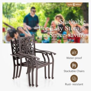 Sophia & William 7 Pieces Cast Aluminium Patio Dining Furniture Set for 6, Powder-Coating Outdoor Dining Chairs and Rectangular Table with 2.3" Umbrella Hole for Porch Backyard Deck, Bronze