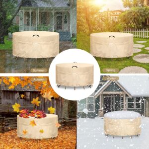 CAMPROS CP Round Patio Furniture Covers 72"Dia,Outdoor Table Covers for Round Table Chair Set/Fire Pit/Hot Tubs,Heavy Duty-Weatherproof/UV-Resistant Patio Cover-72”DIA*26”H-Beige