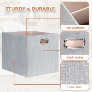 Posprica 13x15x13in Collapsible Storage Bins, Fabric Foldable Cube Storage Boxes, Decorative Storage Baskets Organizer for IKEA Kallax, Shelves, Closet, Clothes, Toy, Set of 4-Grey