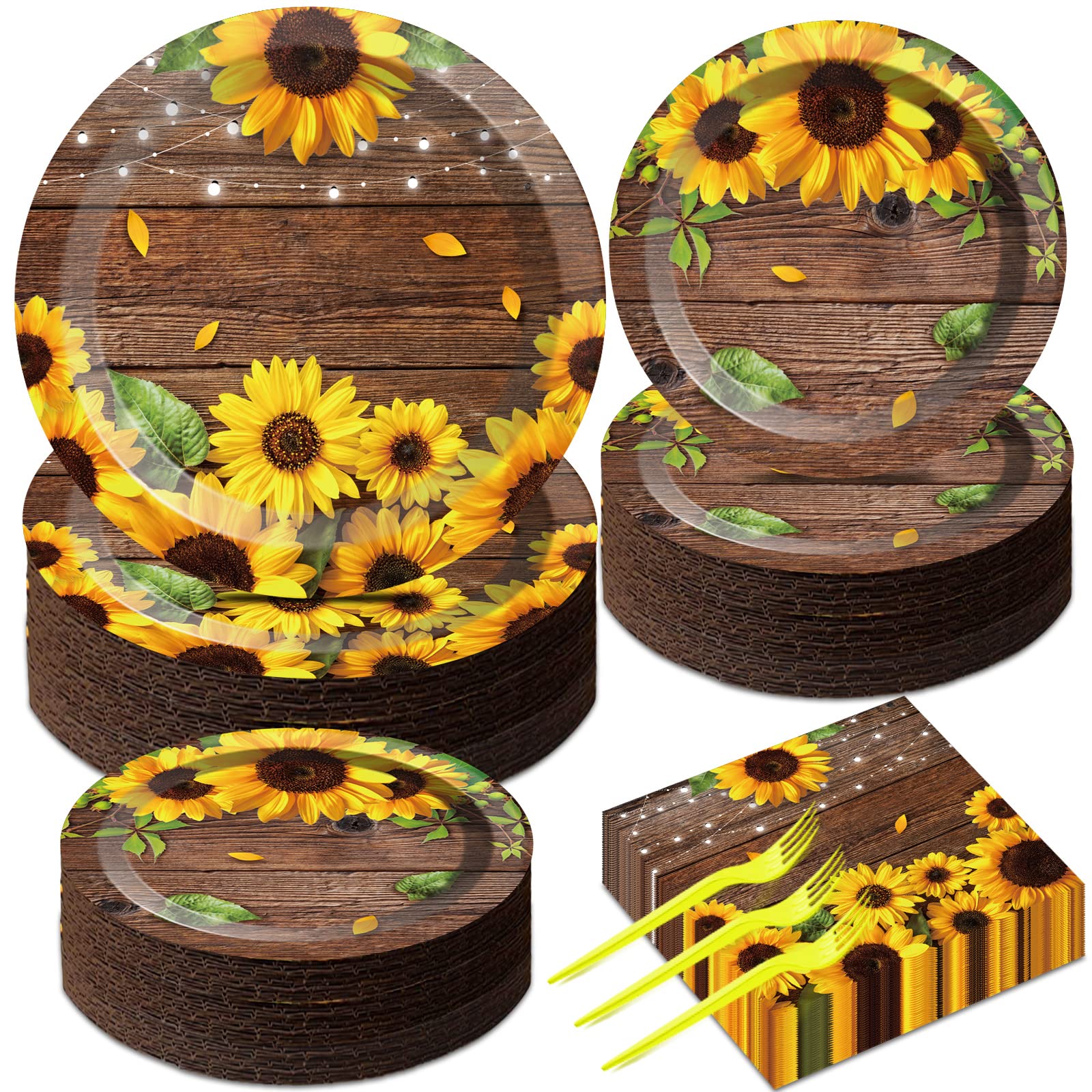 50 Guests Sunflower Bridal Birthday Party Supplies Set Summer Sunflower Plates Napkins Party Supplies Sunflower Decoration Sunflower Bridal Party Tableware for Men Women Boy Girl Sunflower 200 PCS