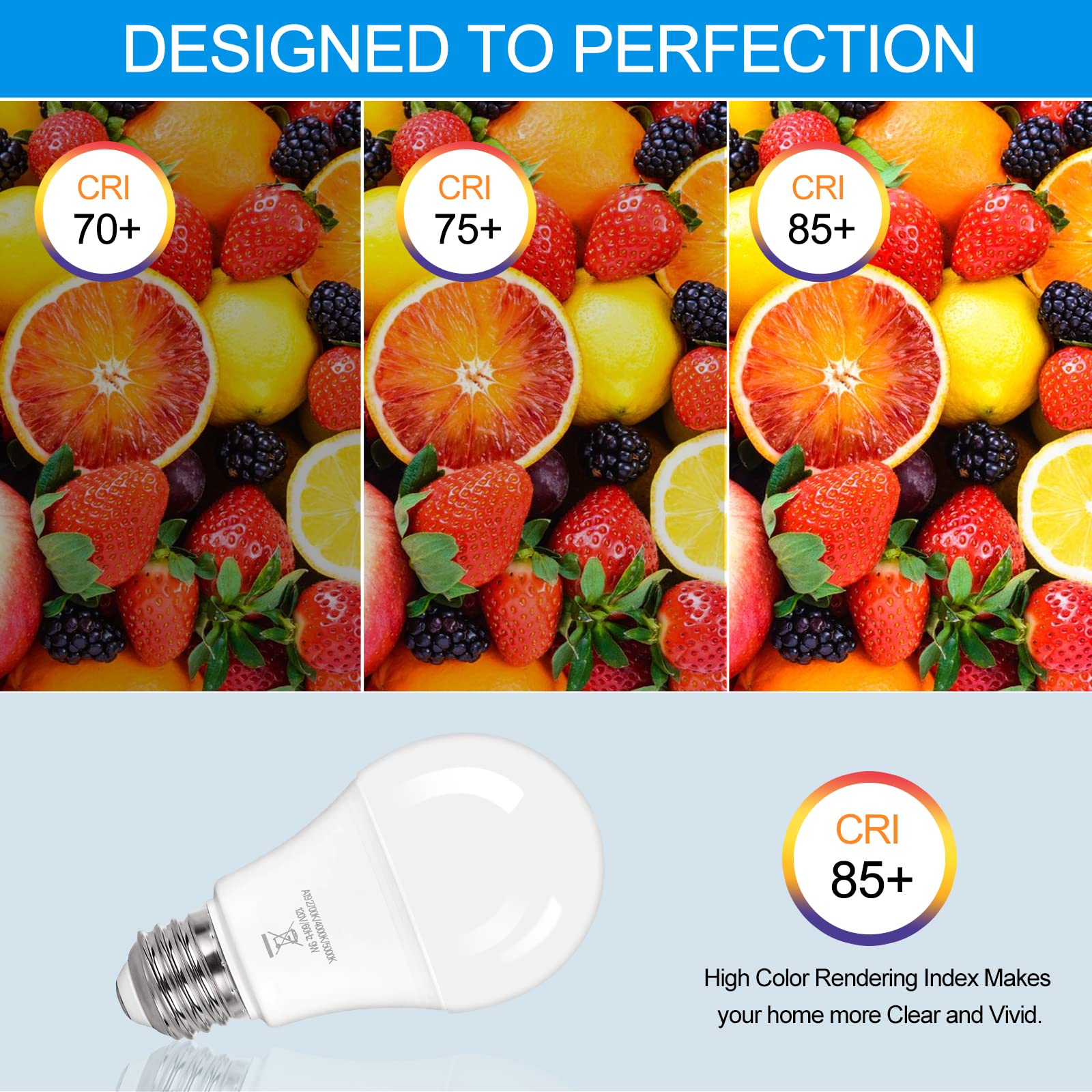 PARTPHONER A19 LED Light Bulbs, 60W Equivalent Efficient 9W LED Bulb, 3 Color Light Modes Light Bulbs, 900 Lumens, CRI 85+, 25000+ Hours Lifespan, Pack of 2