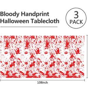 joybest 3 Pack Halloween Bloody Handprint Tablecloth - 54 x 108 Inch Waterproof Disposable Plastic Table Covers for Halloween Party Supplies Decoration, Dinner Party and Horror Theme Party