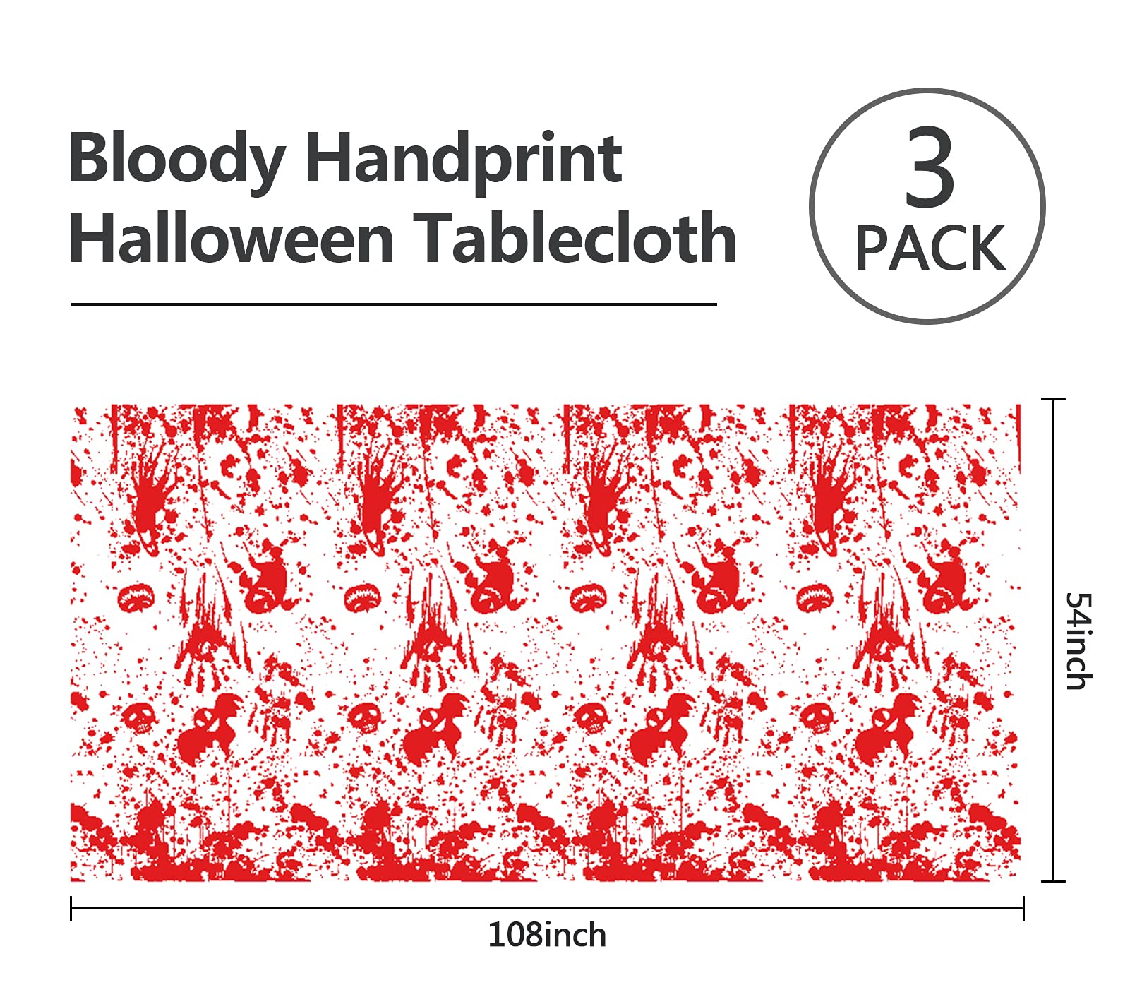 joybest 3 Pack Halloween Bloody Handprint Tablecloth - 54 x 108 Inch Waterproof Disposable Plastic Table Covers for Halloween Party Supplies Decoration, Dinner Party and Horror Theme Party