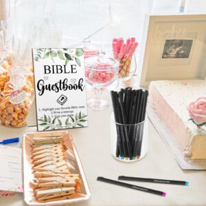 Geelin 19 Pcs Bible Wedding Guestbook Sign and Pens Set Greenery Wooden Standing Sign Bible Guest Book Sign 6 Highlighters for Bible Pages 12 Fine Point Pens for Baby Shower Bridal Shower Party