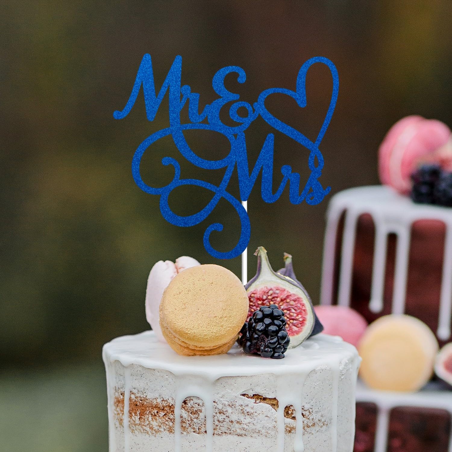 Mr & Mrs Cake Toppers Wedding Bride And Groom Blue Glitter, Wedding Engagement Cake Picks Bridal Shower Cake Decorations, Mr And Mrs Party Decorations Cake Decor