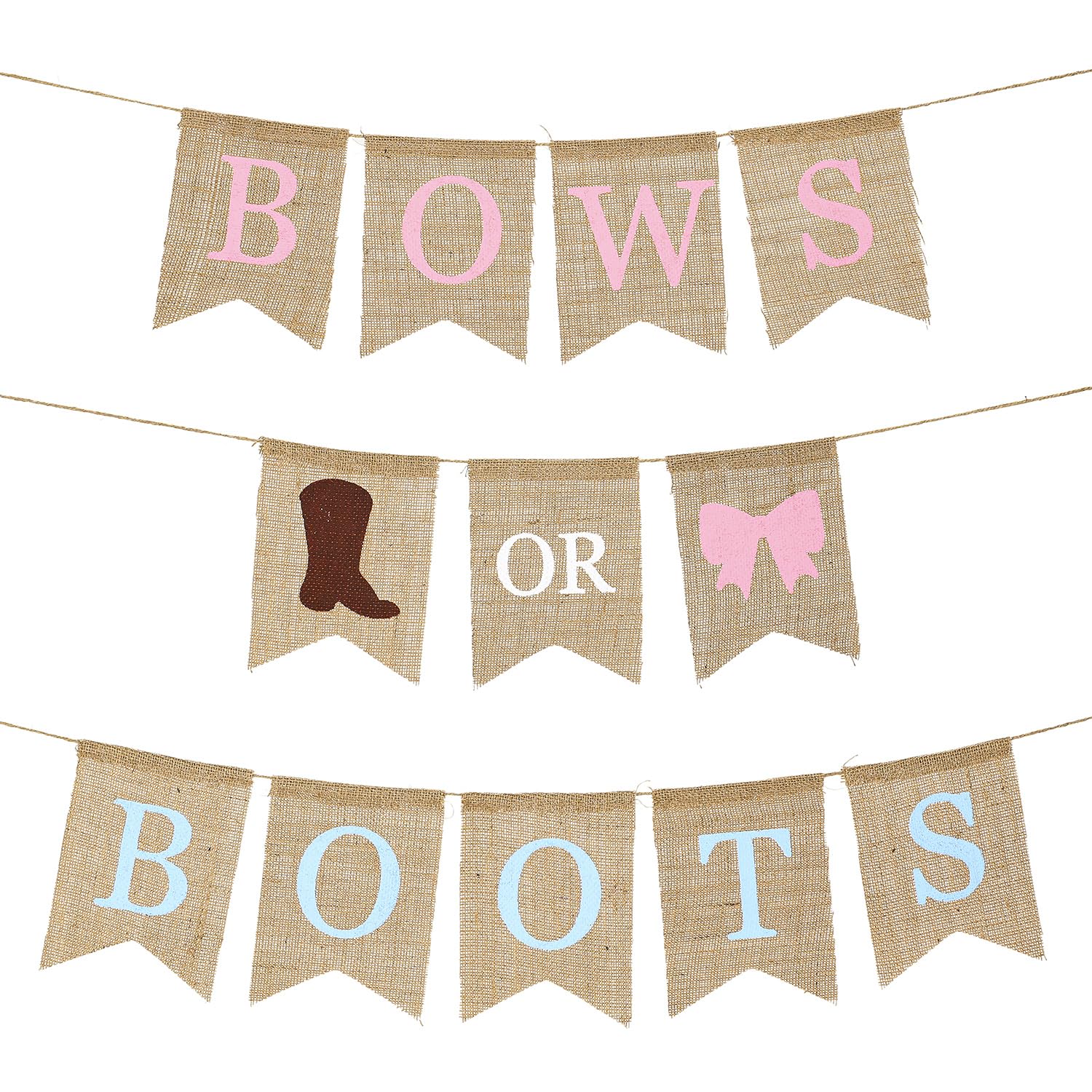 boot or bow banner, boy or girl burlap banner, baby shower burlap shower decorations, baby gender reveal party