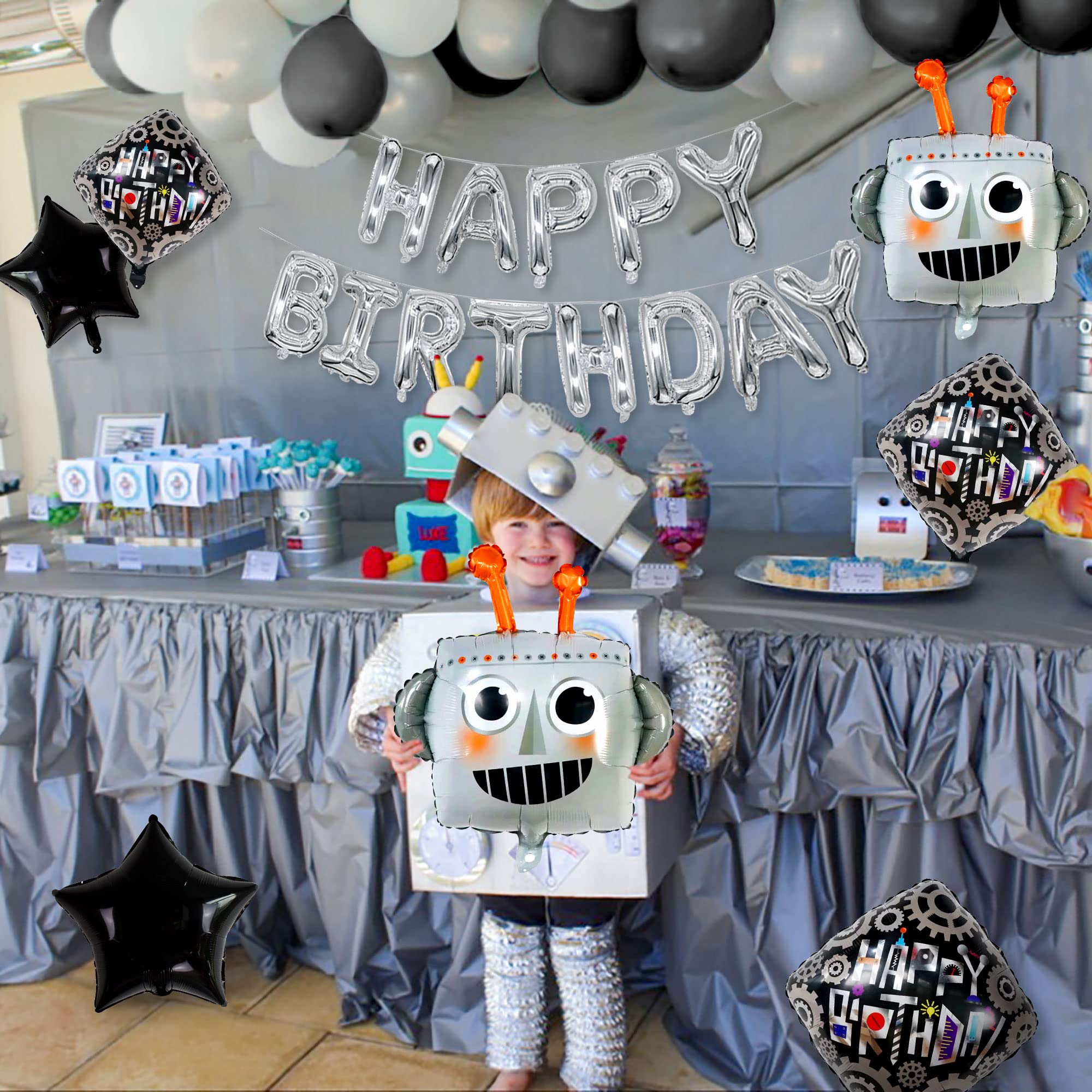 31 PCS Robot Birthday Party Supplies Robot Birthday Balloons Robot Birthday Banner Favors Cake Cupcake Decoration