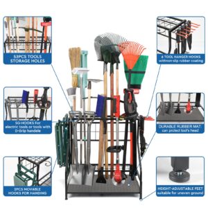 WEYIMILA Garden Tool Organizer for Garage, Yard Tool Storage, Garden Tool Rack, for Shed Home Outdoor, Up to 58 Long-Handled Tools, Garden Tool Stand, Heavy Duty Steel, Black