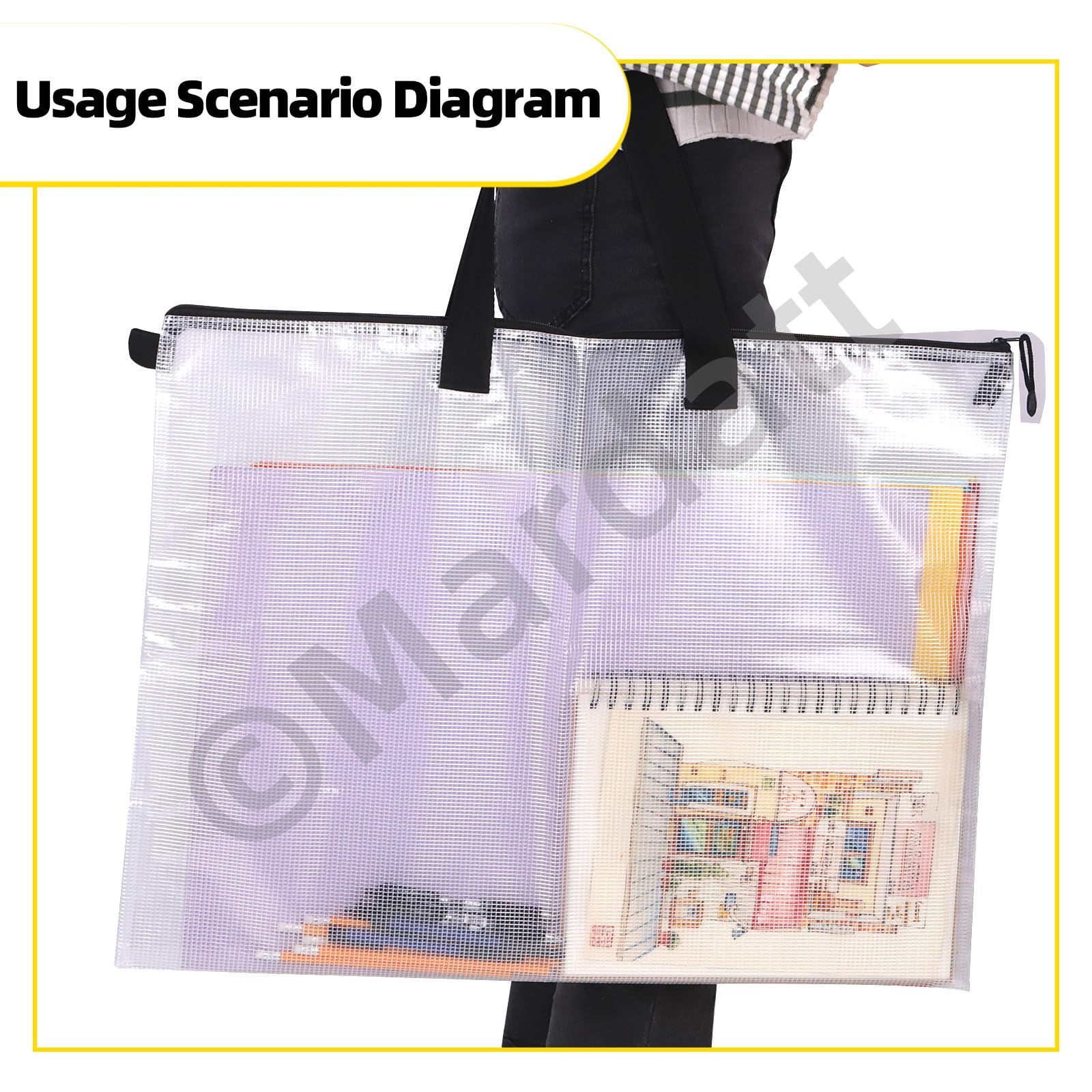 Mardatt 7Pcs 19” x 25” Art Portfolio Storage Bag with Handle and Zipper, 3 Sizes Waterproof Poster Storage Bag Mesh Folder Organizers Transparent Pencil Bag for Bulletin Board Painting