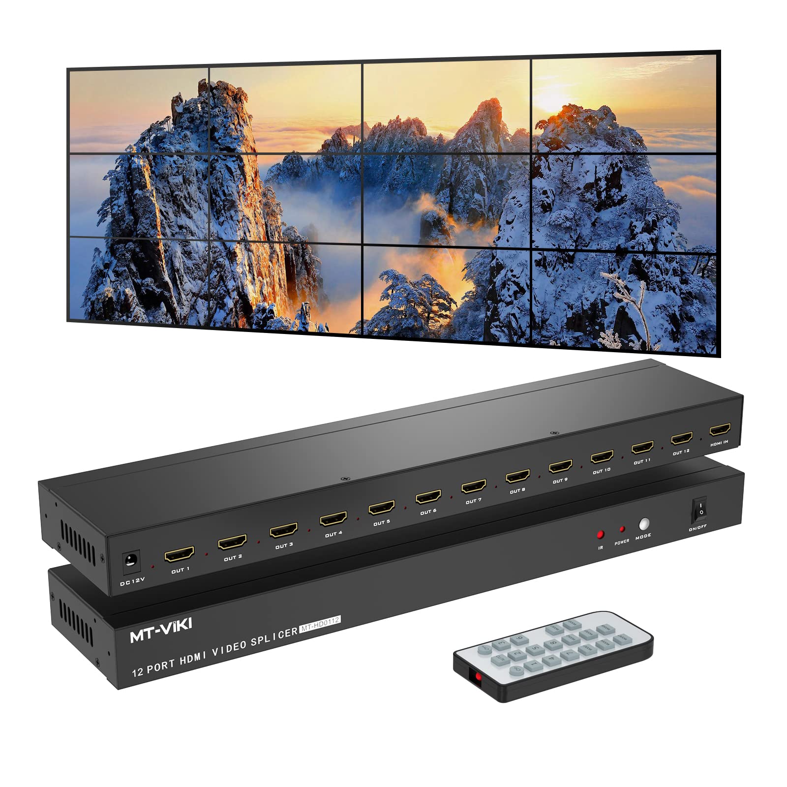 MT-VIKI 4x3 Video Wall Controller 3x3, Support 1080p 60Hz HDMI Output and 1 Input for 12 TV Splicing Display, 12 Channel Video Wall Processor