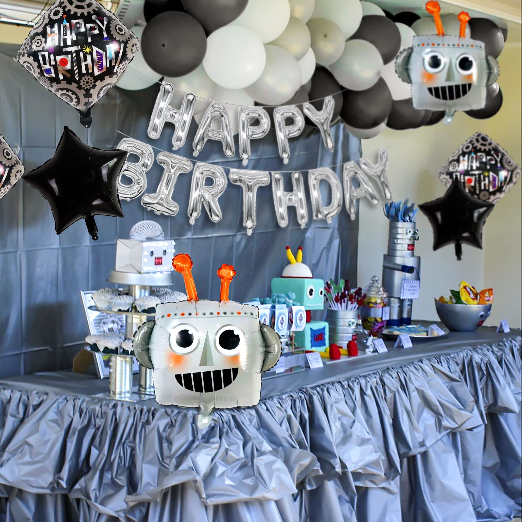 31 PCS Robot Birthday Party Supplies Robot Birthday Balloons Robot Birthday Banner Favors Cake Cupcake Decoration