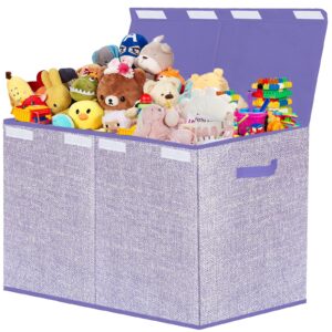 pantryily toy storage bins,large toy box chest with lids,foldable stuffed animal toy organizers and storage with sturdy handles for kids,girls,boys,nursery,playroom 24.5"x13"x16" (purple)