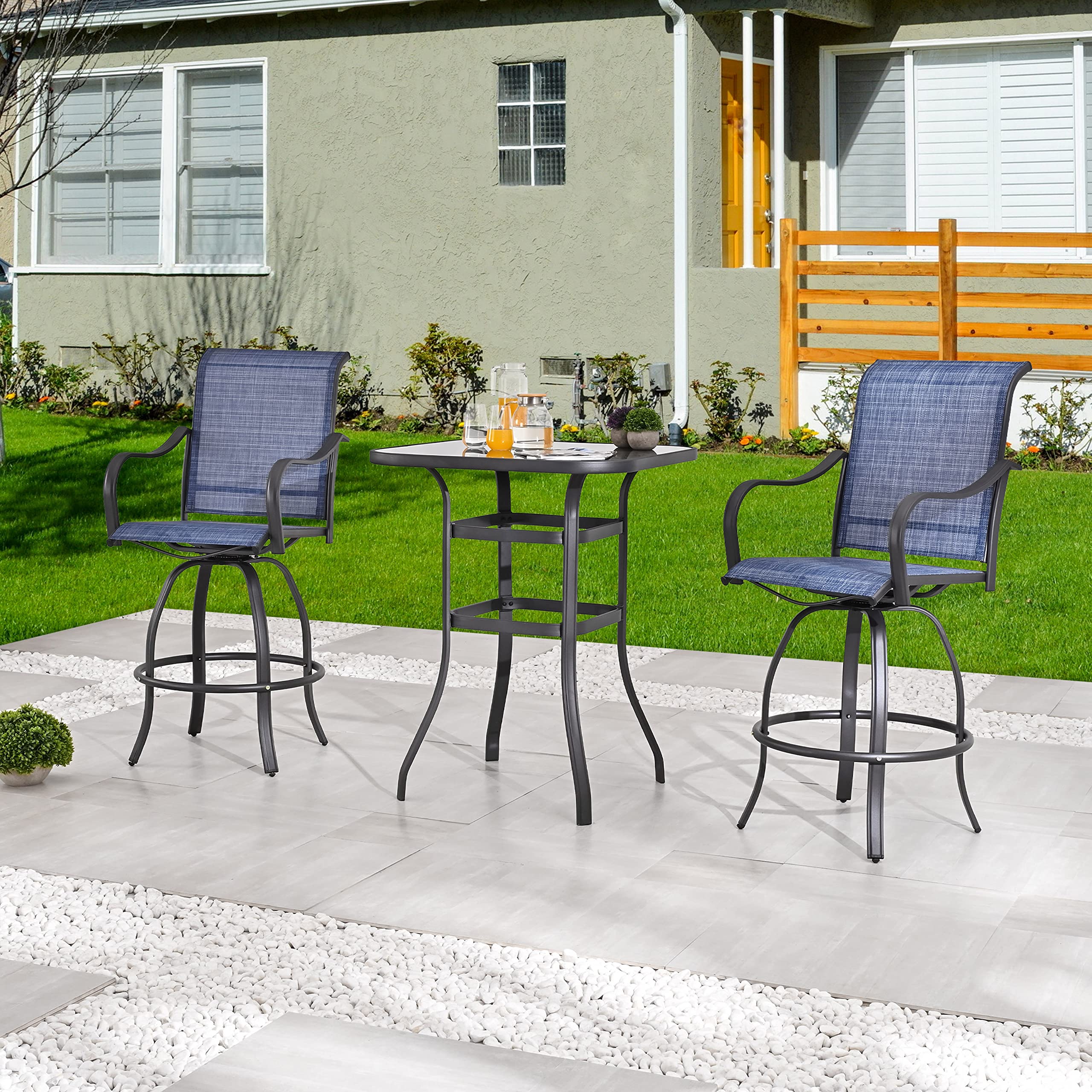 PatioFestival Outdoor Swivel Bar Stools Patio High Bistro Stool Height Chairs All Weather Furniture Bar Dining Chair,Set of 2