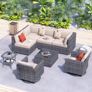 hooowooo patio outdoor furniture sectional couch set,8 piece wicker weather resistant conversation set,modern corner modular l shaped sofa set with table swivel chairs for yard(beige tan)