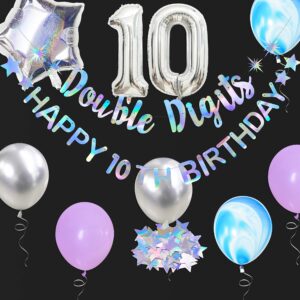 iridescent double digits happy 10th birthday banner garland foil balloon 10 for girls boys 10th birthday decorations hanging 10 and fabulous cheers to 10 years old ten birthday party supplies backdrop