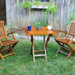 TeakCraft Teak Folding Arm Chair - 2 Piece Foldable Chairs Set - Fully Assembled - Solid Wooden Outdoor, Indoor- Wood Dining Room, Kitchen, Patio, Bistro Chairs, The Mille