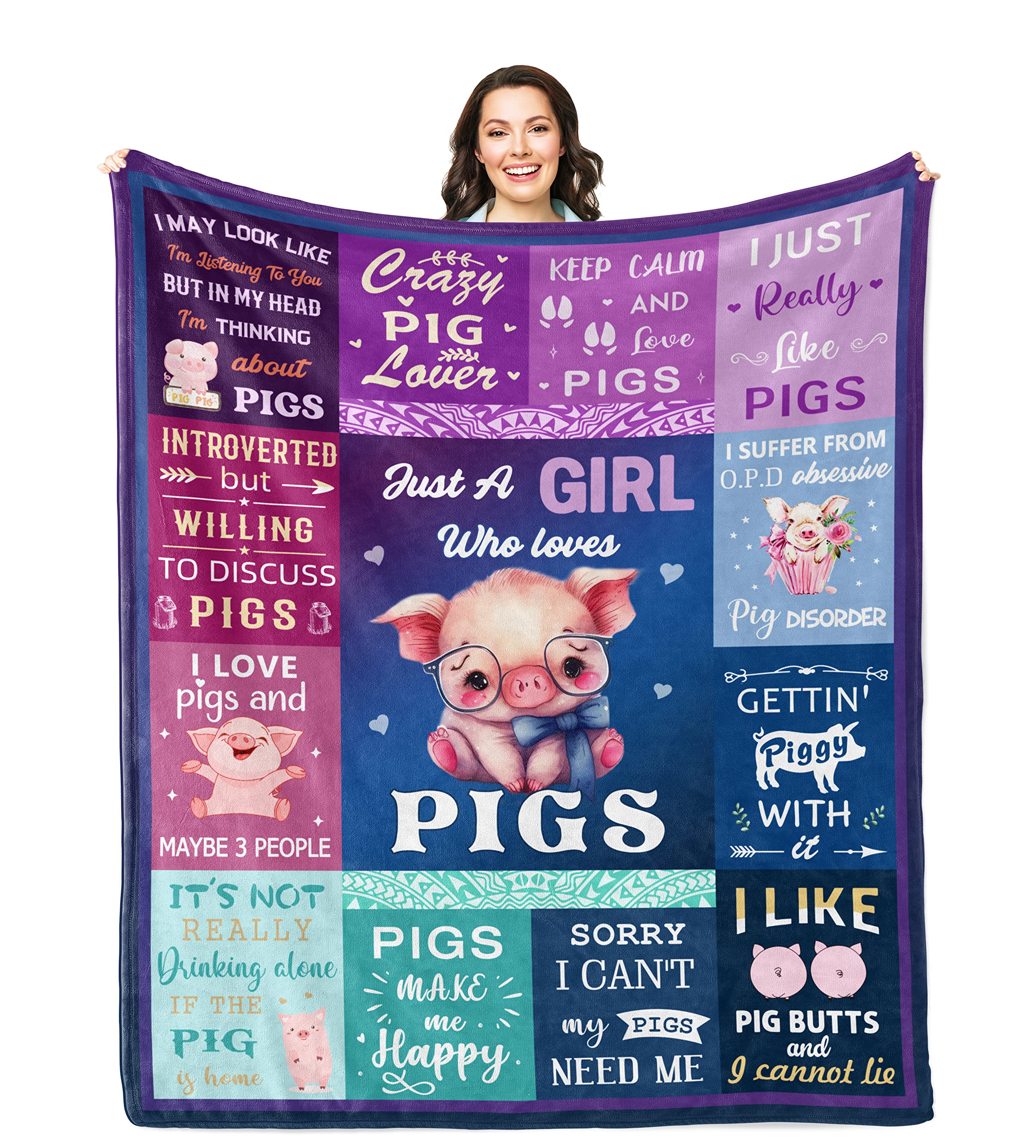 Solzien Pig Blanket 60"X50", Pig Gifts for Pig Lovers Women, Pig Gifts for Girls, Pig Decor for Pig Lovers, Cute Throw Pig Blanket, Pigs in A Blanket, Pig Themed Gifts, Just A Girl Who Loves Pigs