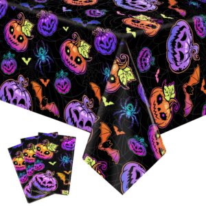 joycloth 3 pack halloween tablecloths, 54 x 108 inch disposable plastic spiderweb table covers with cute pumpkin bat happy halloween party supplies for kids halloween party