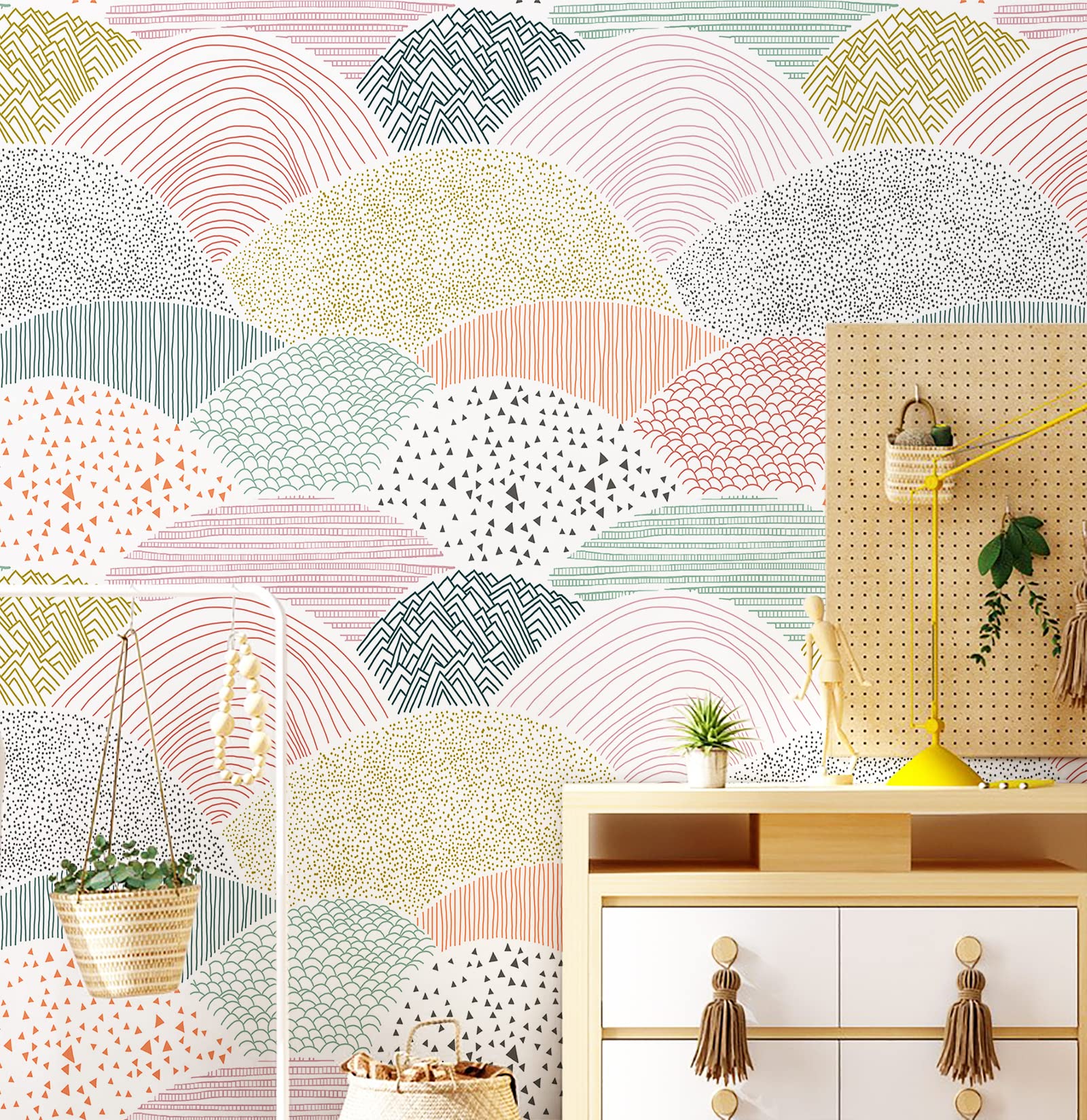 Toduso Peel and Stick Wallpaper Dot/Line Contact Paper Pink Wallpaper 15.5''x78.7'' Removable Self-Adhesive Wallpaper Room Decor Wall Covering Vinyl Rolls