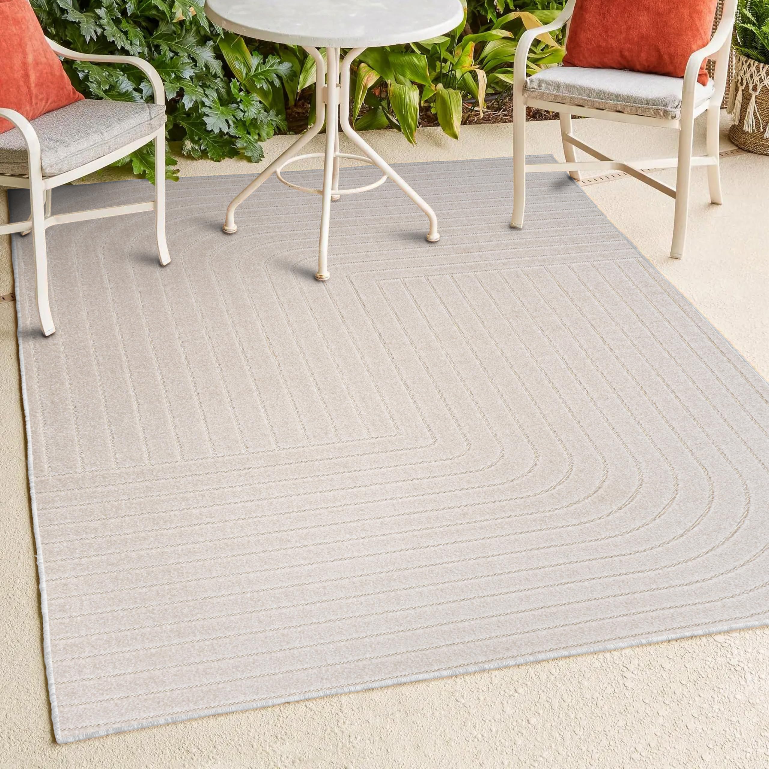 JONATHAN Y SCN101A-5 Odense High-Low Minimalist Angle Geometric Indoor/Outdoor Area Rug, Modern, Contemporary, Geometric, Bohemian, Bedroom, Kitchen, Living Room, Non Shedding, Ivory/Cream, 5' x 8'