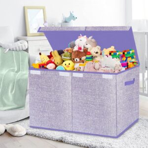 Pantryily Toy Storage Bins,Large Toy Box Chest with Lids,Foldable Stuffed Animal Toy Organizers and Storage with Sturdy Handles for Kids,Girls,Boys,Nursery,Playroom 24.5"x13"x16" (Purple)