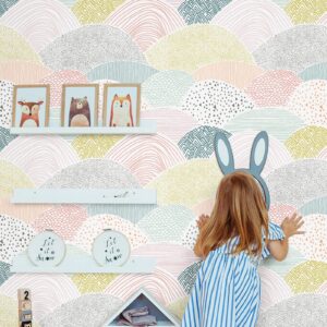 Toduso Peel and Stick Wallpaper Dot/Line Contact Paper Pink Wallpaper 15.5''x78.7'' Removable Self-Adhesive Wallpaper Room Decor Wall Covering Vinyl Rolls