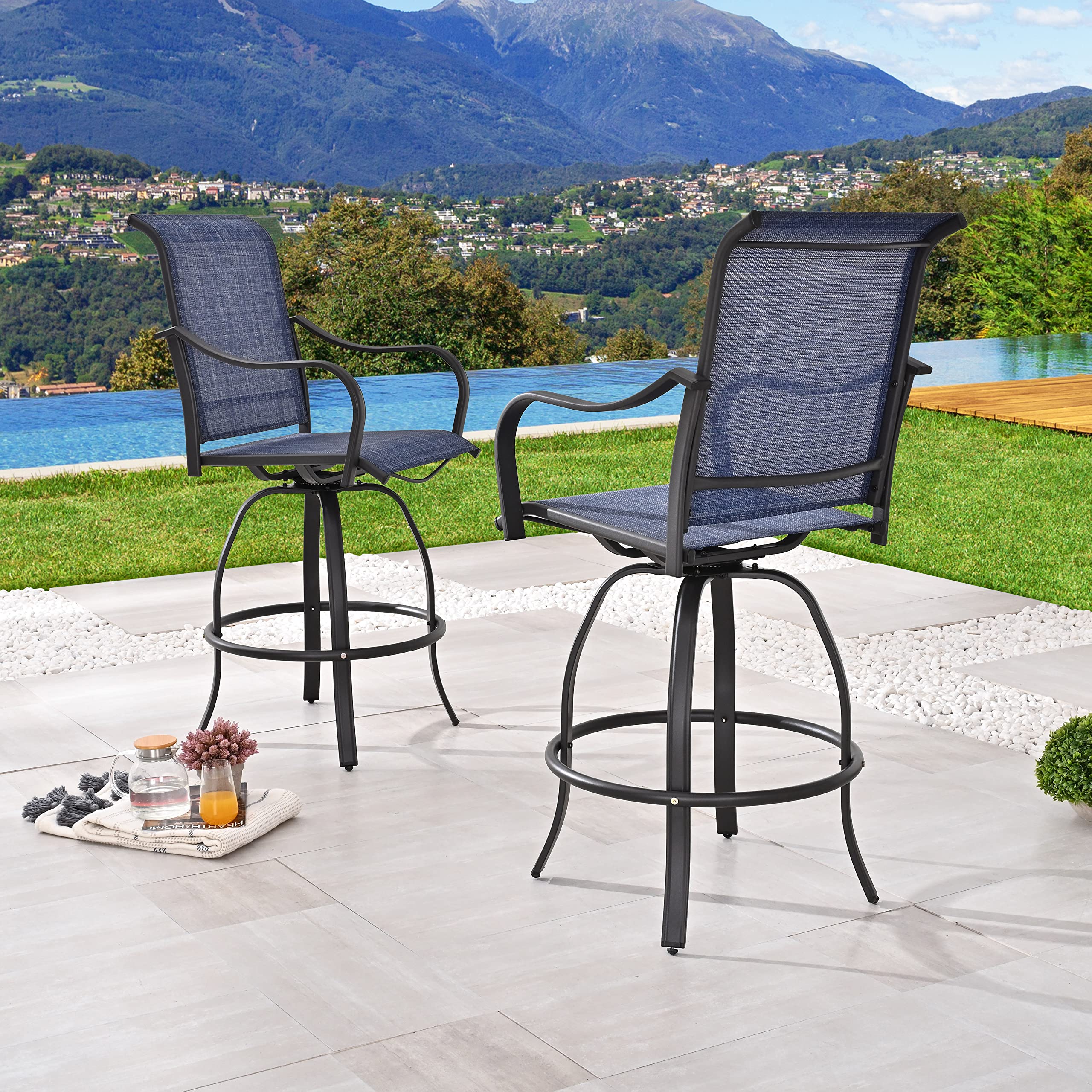 PatioFestival Outdoor Swivel Bar Stools Patio High Bistro Stool Height Chairs All Weather Furniture Bar Dining Chair,Set of 2