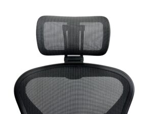 ergoking headrest for office chair headrest attachment compatible with herman miller aeron remastered - fully adjustable height & tilt, removable coat hanger - black frame, black onyx mesh.