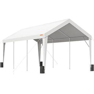 vevor carport, 10x20 ft heavy duty car canopy garage boat shelter party tent with 8 reinforced poles and 4 weight bags, uv resistant waterproof all-season tarp for suv, f150, car, truck, boat