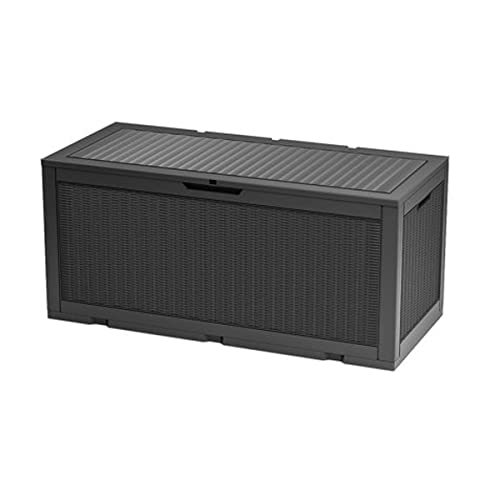 LESIMI Large Outdoor Storage Deck Box, 100 Gallon Resin Organizer Box for Patio Garden Poolside Outdoor Waterproof and Lockable, Black