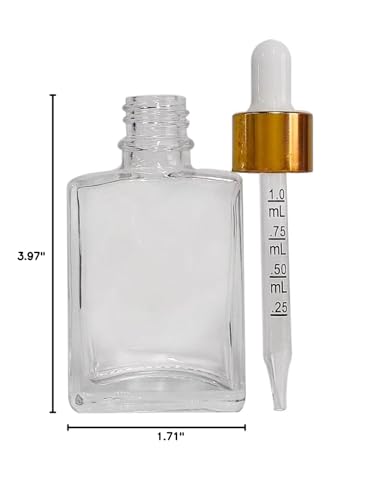 BEGIKET 12 Pack 1 oz Clear Square Glass Dropper Bottle with Measured Eye Dropper, 1oz 30ml Square Essential Oils Dropper Bottle for Perfumes, Liquids, Hair and Body Oils