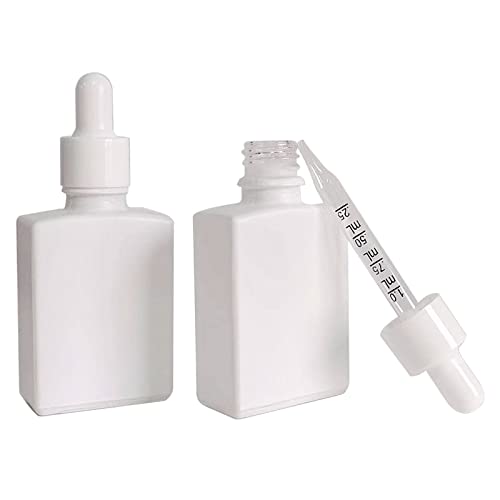 BEGIKET 12 Pack 1 oz Square Glass Dropper Bottle for Essential Oil, 30ml /1 oz White Coated Glass Bottle with Eye Droppers, for Perfume,Serums and Liquids (Matte White)