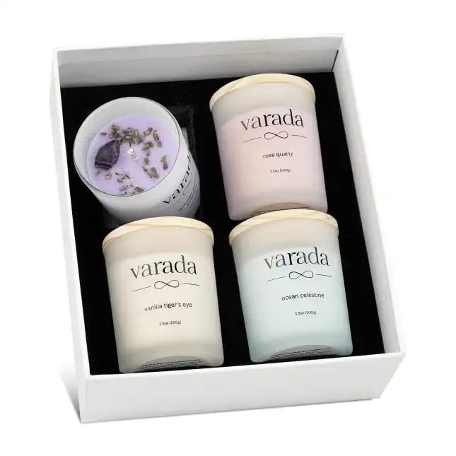 Aromatherapy Soy Candle Gift Set. Healing Crystals and Dried Flowers -80 Hours of Clean Burn. Lavender Jasmine and Rose. Stress Relief. Meditation. Manifestation. Birthday Gift. Appreciation Gift.