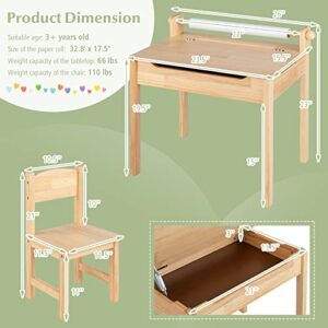 HONEY JOY Kids Activity Table Set with Paper Roll Holder and Pen Slot, 21" x 13.5" x 7", Natural 1