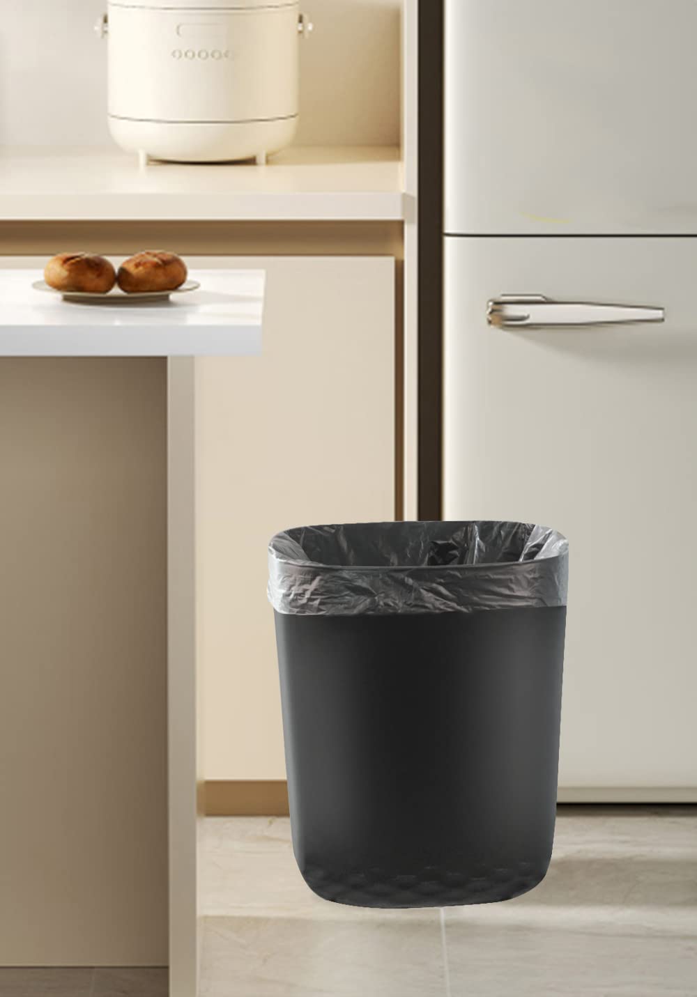 Feisco Small Trash Can for Bathroom with 60 Counts of Trash Bags,2.4 Gallon Bathroom Trash Can Wastebasket Garbage Container Bin for Bathroom Bedroom Kitchen Office (2, Black)