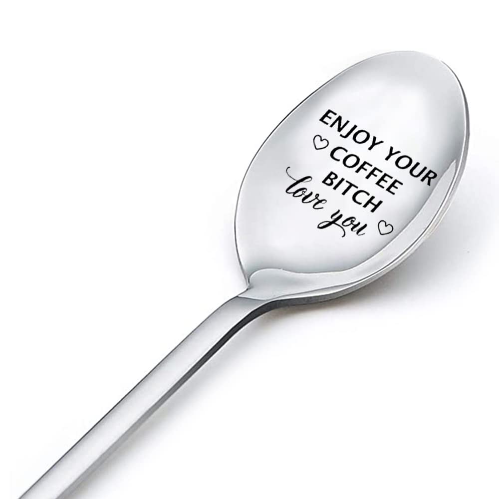 Coffee Spoon Gifts for Husband Wife Birthday Gift for Bf Girlfriend Gifts for Women Teen Friends Bestie Enjoy Your Coffee Love You Spoon Gifts for Sister Engraved Tea Spoons Gifts for Coffee Lover