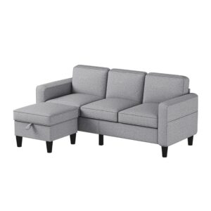 Youmumeub Convertible Sectional Sofa Couch, L-Shaped Couch 3-Seat Sofa with Storage Reversible Chaise, Sectional Couches for Living Room, Apartment and Small Space (Light Gray)