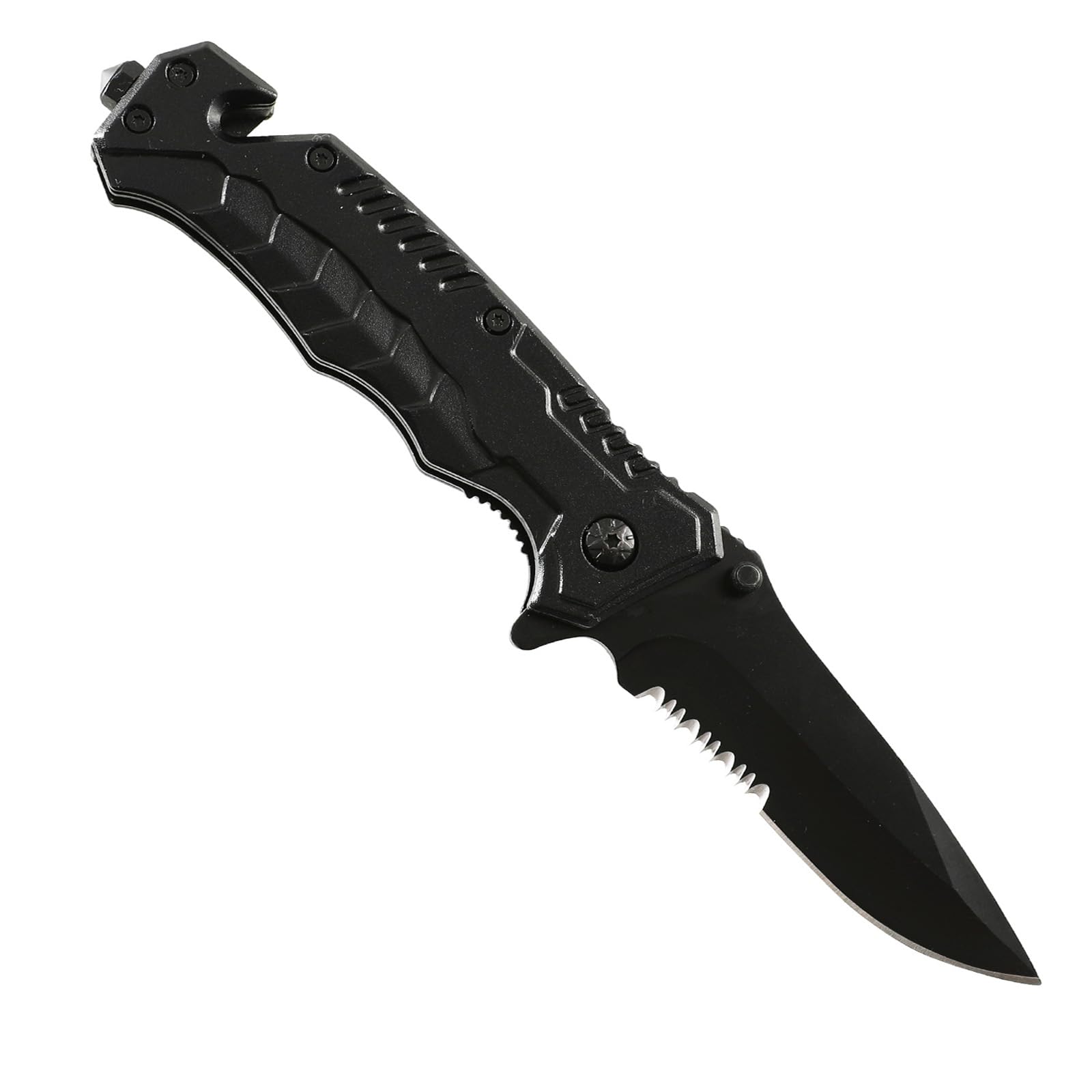 AHOBOLO Tactical Folding Pocket Knife, Small EDC Knife with Pocket Clip for Men Women, Folding Pocket Knife with Liner Lock,Glass Breaker,Seatbelt Cutter (Black)