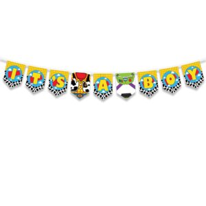 baby shower decorations for boy, its a boy banner for baby shower, its a boy banner bunting christening baby shower garland, toy theme story baby shower banner for boy, boys bday banner party favors