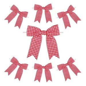 Meseey 30 Pcs 3.5 Inches Gingham Ribbon Bows with Twist Tie Red and White Buffalo Check Premade Craft Bows for Gift Wrapping Basket Wedding Baby Shower Brithday Party (RedW)