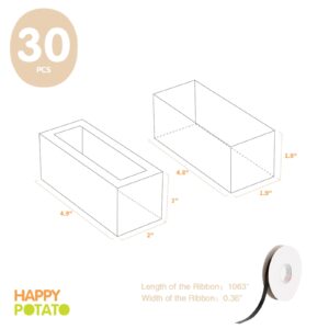 HAPPY POTATO 30 Pack Macaron Boxes for 4 or 5, 4×1.9×1.9 Inches, Macaron Packaging Boxes, Black Macaron Boxes with Clear Window, Macaron Container Packaging Boxes with Ribbon