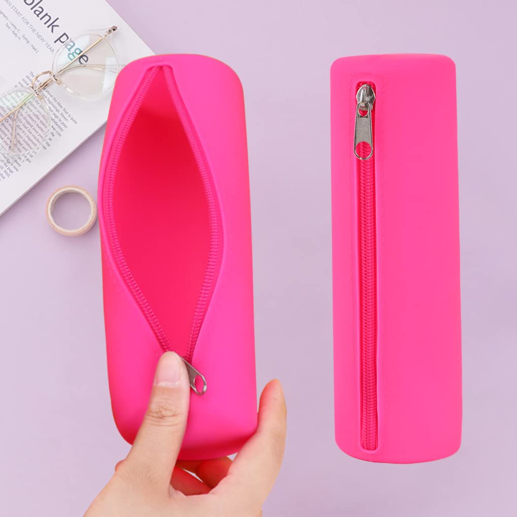 Oyachic Colorful Silicone Pencil Case Cylinder Pencil Pouch Zipper Pencil Bag Aesthetic Pencil Pouch Pen Bag Women Makeup Office Markers Supplies